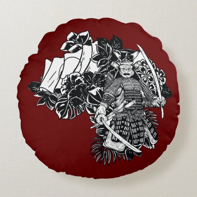 Coussins Ronds Légendaire Guerrier Samouraï avec Conception de Ka (Devant)