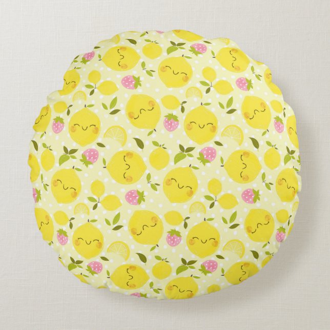 Coussins Ronds Lemon de fraise jaune (Devant)