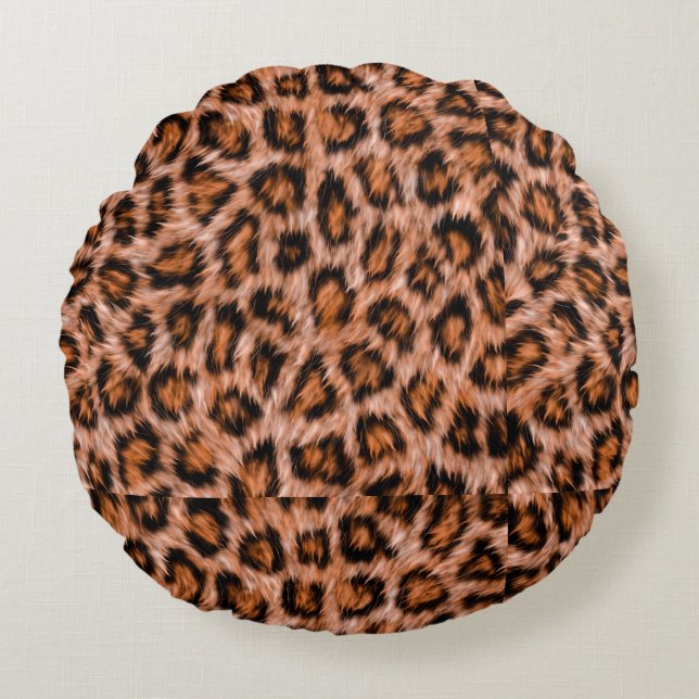 Coussins Ronds Leopard Jaguar Chat fourrure Brown Motif-24609 (Devant)