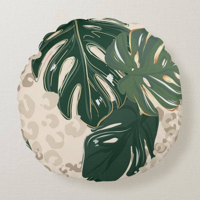 Coussins Ronds Leopard pattern, animal print seamless design gree (Devant)