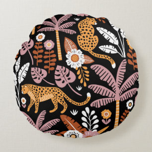 Coussins Ronds Leopards Palms Vintage Motif sans couture
