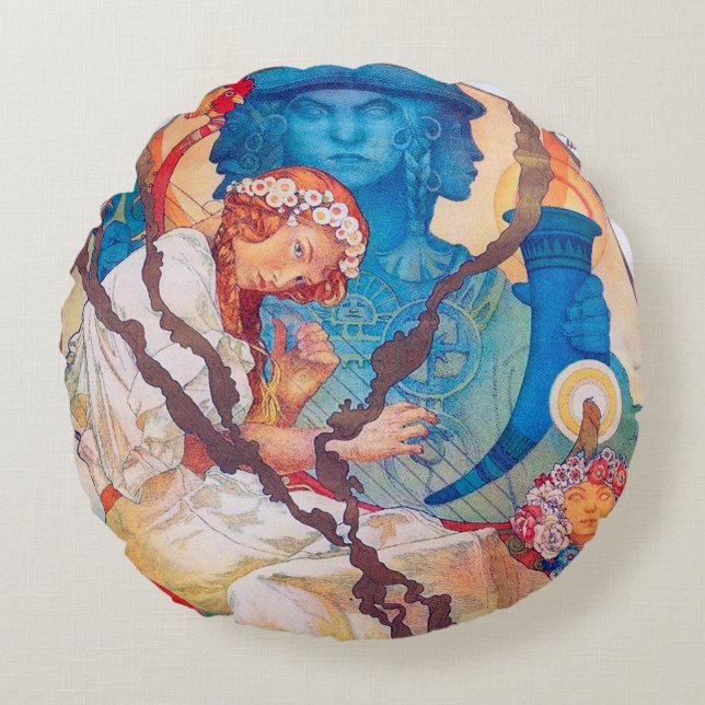 Coussins Ronds L'Épopée slave, Alphonse Mucha Jetez l'oreiller (Devant)