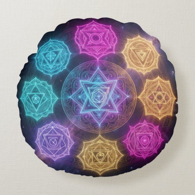 Coussins Ronds Les 7 Chakras (Devant)