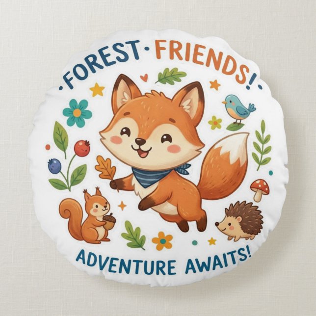 Coussins Ronds Les amis de la forêt : l'aventure attend (Devant)