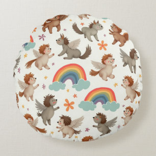 Coussins Ronds Les anges animaux en terre heureuse