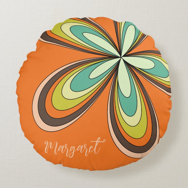 Coussins Ronds les années 70 Hippie super Fleur Orange Retro Dais (Devant)