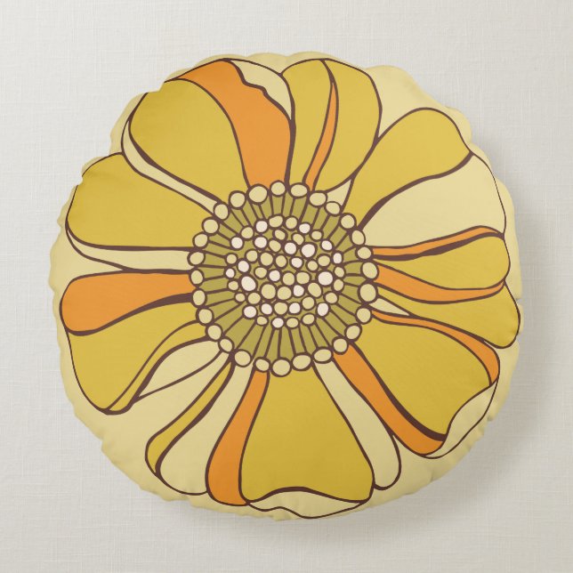 Coussins Ronds les années 70 Retro Orange & Gold Flower (Devant)