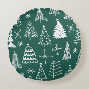 Coussins Ronds Les arbres de Noël dessinés à la main, les motifs