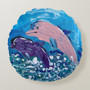Coussins Ronds Les dauphins "L'art des enfants"