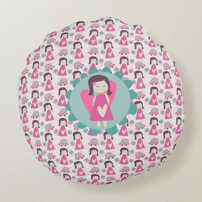 Coussins Ronds Les Filles Se Rendre À Des Endroits (Dos)