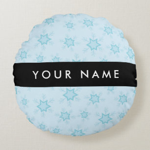 Coussins Ronds Les flocons de neige bleu glace, Votre nom, Person