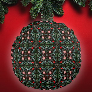 Coussins Ronds Les hivers Les flocons de neige, Poinsettias, Card