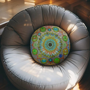 Coussins Ronds Les lois de la Brachyura symbolique art mandala
