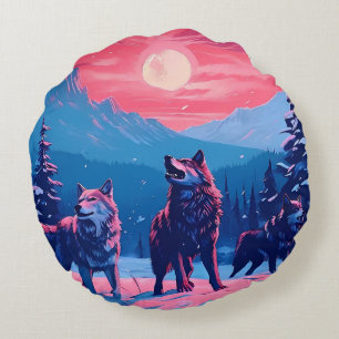 Coussins Ronds les loups qui règnent sur la nuit