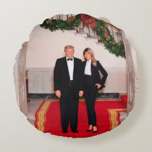 Coussins Ronds Les pas de Noël Président Donald Trump & Melania