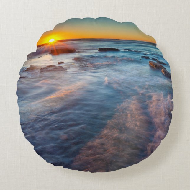 Coussins Ronds Les rayons du soleil illuminent l'océan Pacifique (Devant)