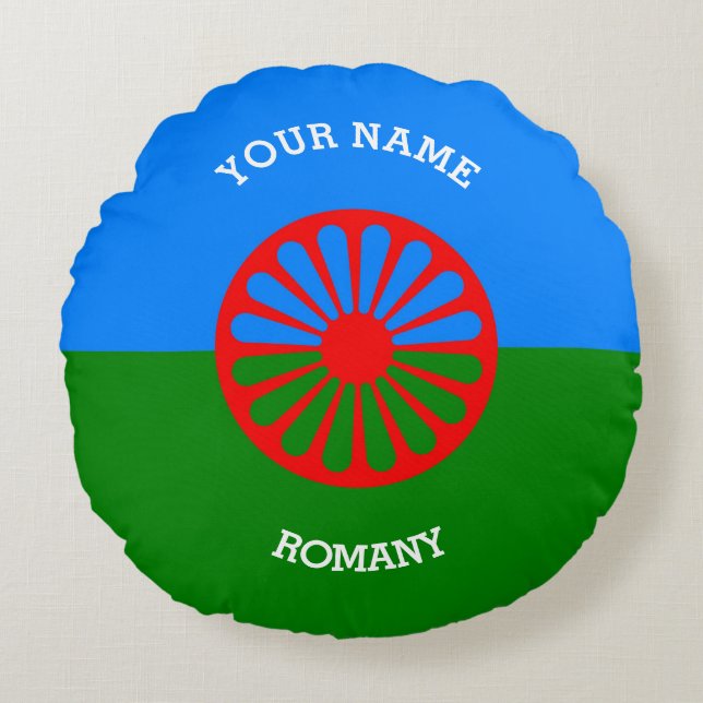 Coussins Ronds Les voyageurs tziganes romains officiels drapeau p (Devant)