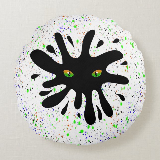 Coussins Ronds Les yeux de chat regardent une Black Blob (Devant)