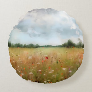 Coussins Ronds L'été Meadow Fleur sauvage Paysage Art