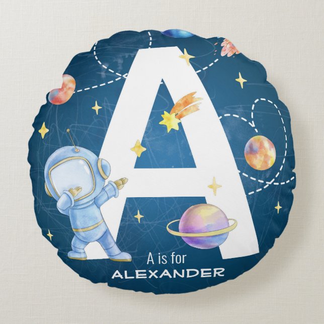 Coussins Ronds Lettre d'aventure spatiale personnalisable 'A' (Devant)