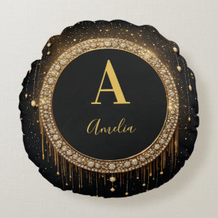 Coussins Ronds Lettre de monogramme personnalisée avec paillettes