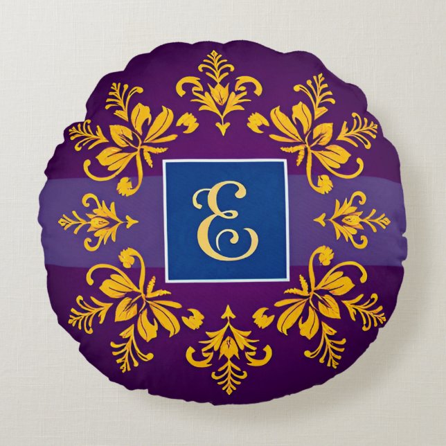 Coussins Ronds Lettre E en style de monogramme classique baroque  (Devant)