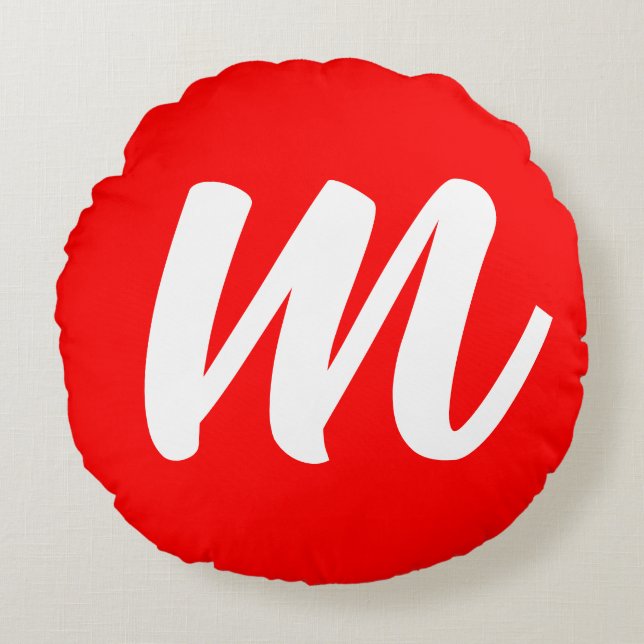 Coussins Ronds LETTRE INITIALE CalliGRAPHIQUE BLANCHE ROUGE (Devant)