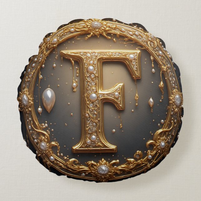 Coussins Ronds Lettre initiale F monogramme doré (Devant)