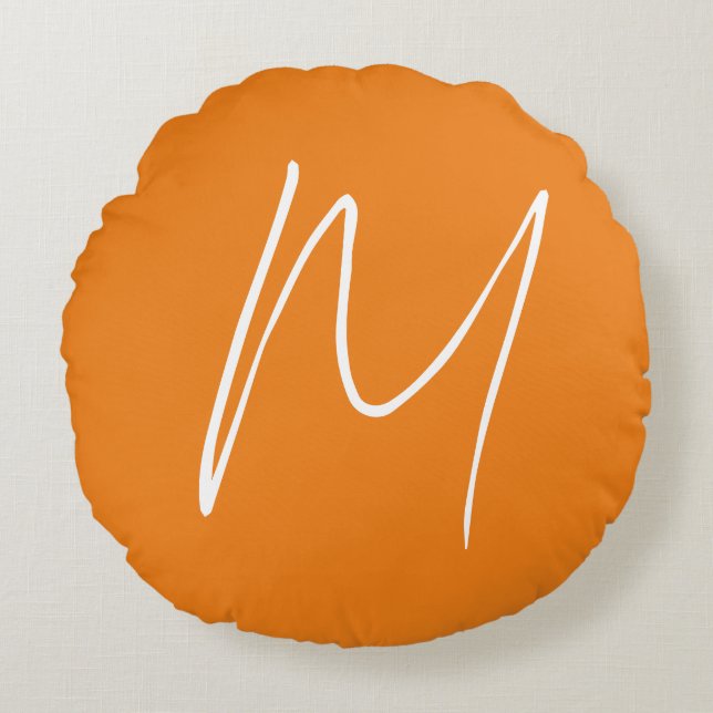 Coussins Ronds Lettre initiale Monogramme Style moderne Orange Bl (Devant)