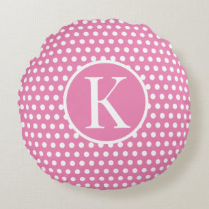 Coussins Ronds Lettre initiale personnalisée Polka Dot Rose