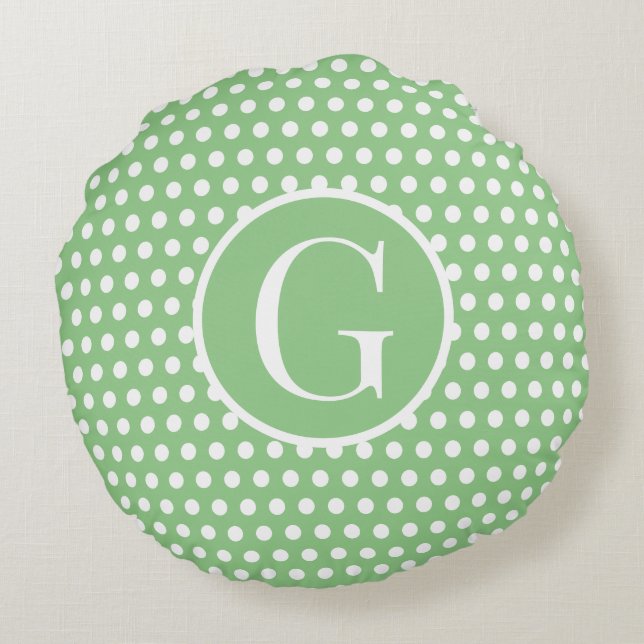 Coussins Ronds Lettre initiale personnalisée Polka Point Vert cla (Dos)