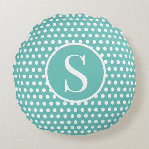 Coussins Ronds Lettre initiale personnalisée Turquoise Pointe Pol