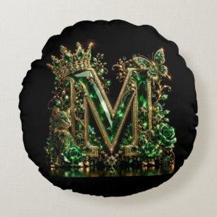 Coussins Ronds Lettre M en cristal d'émeraude Luxe Royal