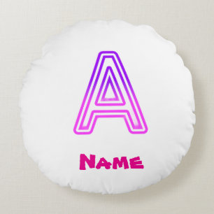 Coussins Ronds Lettre néon A monogramme violet rose lumineux init