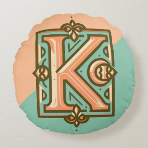 Coussins Ronds Lettre pastel celtique "K" Oreiller à lancer rond