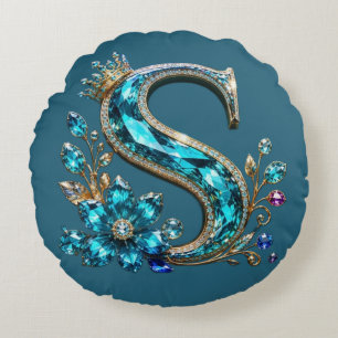 Coussins Ronds Lettre S et couronne en cristal de turquoise