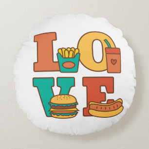 Coussins Ronds Lettres Amour Junk Food Décoration de Chambre