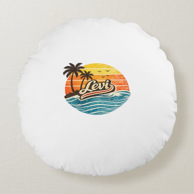Coussins Ronds Levi Retro Sunset Name Design (Devant)