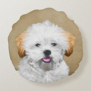 Coussins Ronds Lhasa Apso Puppy Peinture - Cute Original Chien Ar