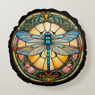 Coussins Ronds Libellule Art Nouveau en verre coloré