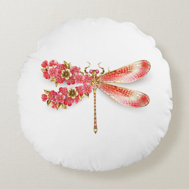 Coussins Ronds libellule de fleurs avec sakura de bijoux (Devant)