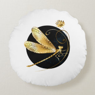 Coussins Ronds libellule d'or en cercle noir