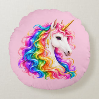 Coussins Ronds Licorne Arc-en-Ciel