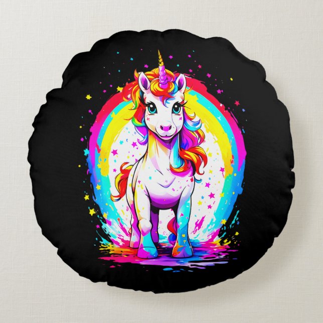 Coussins Ronds licorne arc-en-ciel (Devant)
