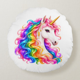 Coussins Ronds Licorne Arc-en-ciel