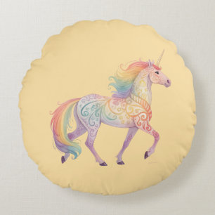 Coussins Ronds Licorne Arc-en-Ciel Magique Personnalisée