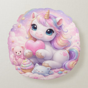 Coussins Ronds Licorne et amis capricieux Kawaii Nuage pastel