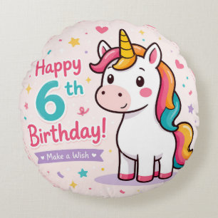 Coussins Ronds Licorne Fantaisiste 6ème Anniversaire Magie