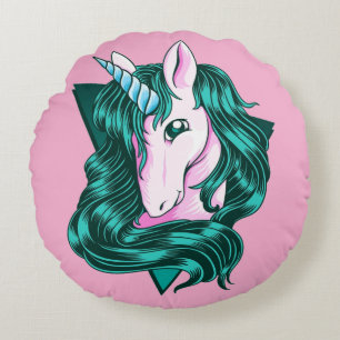 Coussins Ronds Licorne (FOND ROSE)