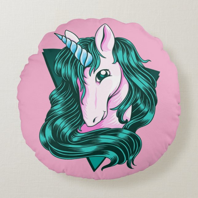 Coussins Ronds Licorne (FOND ROSE) (Devant)